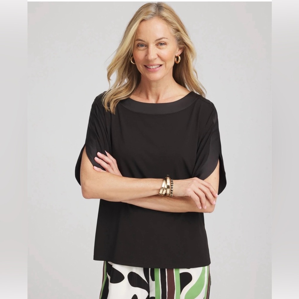 NWT Chico's Black Boatneck Short-Sleeve Top XL / 3